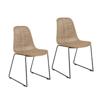 An Image of Habitat Mickey Pair of Rattan Effect Dining Chair - Natural