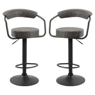 An Image of Hanna Grey Leather Bar Stools With Black Base In A Pair