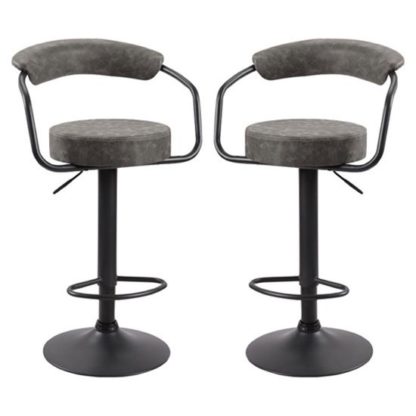 An Image of Hanna Grey Leather Bar Stools With Black Base In A Pair