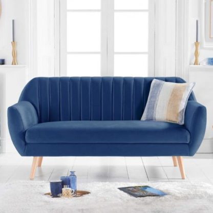 c23f5ee20f560417be5f7a9fa45345d7b9ba3e791eb785b22bcd36d4fcd02e2e.jpg An Image of Luxen Velvet Upholstered 3 Seater Sofa In Blue