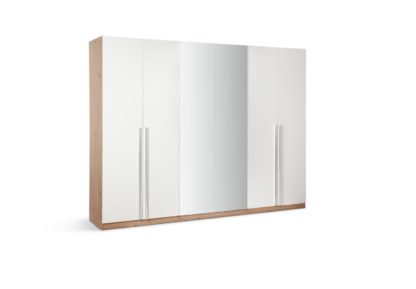 An Image of Habitat Munich 6 Dr 2 Mirror Wardrobe -White & Oak Effect