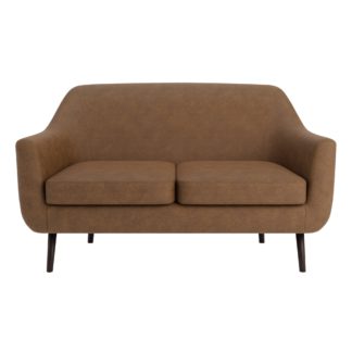 An Image of Eddie Distressed Faux Leather 2 Seater Compact Tub Sofa Tan