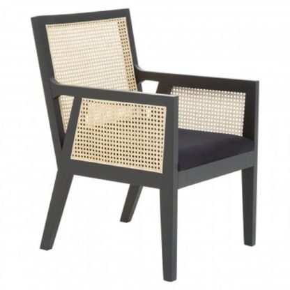An Image of Corson Cane Rattan Wooden Accent Chair In Black