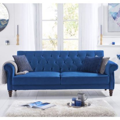 An Image of Orexo Velvet Upholstered Sofa Bed In Blue