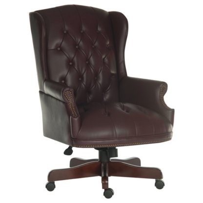 c7df04ba60977ada51f402249c0fa26dbebb98dfa564e81fa04218c0cc8ed581.jpg An Image of Chairman Traditional Faux Leather Executive Chair In Burgundy