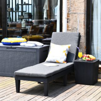 An Image of Faro Black Lounger with Grey Cushion Black