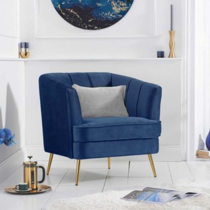 An Image of Lucite Velvet Upholstered Armchair In Blue