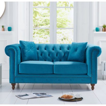 An Image of Propus Plush Fabric 2 Seater Sofa In Teal
