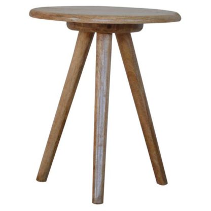 An Image of Neligh Wooden Round Tripod Stool In Natural Oak Ish