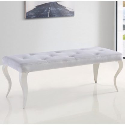 cb2c0de59f044f3b3b458421bda8acf4c95fe3f05ddd3ed109459e5933ef3d93.jpg An Image of Liyam Velvet Upholstered Dining Bench In Grey