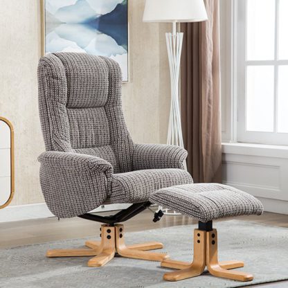 An Image of Fairlop Fabric Swivel Recliner Chair And Footstool In Latte