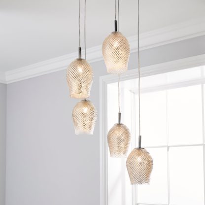An Image of Kylee Mercury Glass 5 Light Cluster Ceiling Fitting Silver