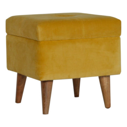 An Image of Aqua Velvet Storage Footstool In Mustard And Oak Ish