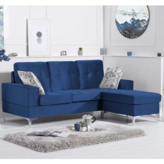 An Image of Wacox Velvet Reversible Chaise Corner Sofa In Blue