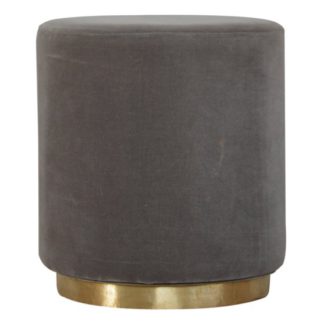 An Image of Nutty Velvet Footstool In Grey With Gold Base