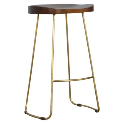 cd09fac562a390e471a7b2d2d3fdfd0862f9273c470f819f4112dd2a51313a7d.jpg An Image of Frankston Wooden Bar Stool In Chestnut With Gold Metal Legs