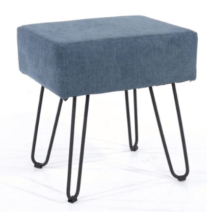 An Image of Arturo Rectangular Fabric Stool In Blue With Metal Legs