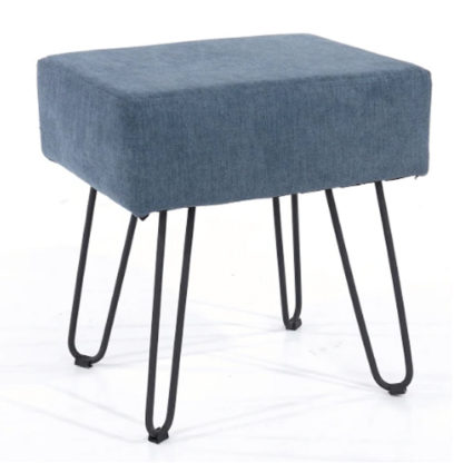 cd57dc8f8629852013363c6635ad9424094bb30d3c1842bb24371444d12f49eb.jpg An Image of Arturo Rectangular Fabric Stool In Blue With Metal Legs