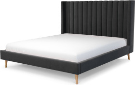 An Image of Cory Super King Size Bed, Ashen Grey Cotton Velvet with Oak Legs