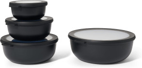 An Image of Mepal Set of 4 Shallow Lidded Storage Bowls, Nordic Black