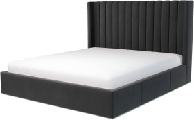An Image of Cory Super King Size Bed with Storage Drawers, Ashen Grey Cotton Velvet
