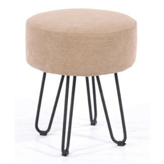 An Image of Arturo Round Fabric Stool In Sand With Metal Legs