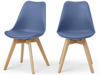 An Image of Deon Set of 2 Dining Chairs, Royal Blue with Oak Stain Legs