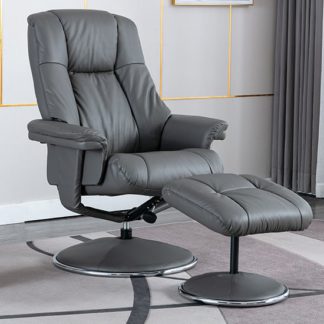 An Image of Dollis Leather Match Swivel Recliner Chair In Granite