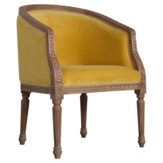 An Image of Borah Velvet Accent Chair In Mustard And Natural