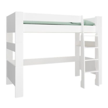 An Image of Pathos Wooden High Sleeper Bed In Pure White With Ladder