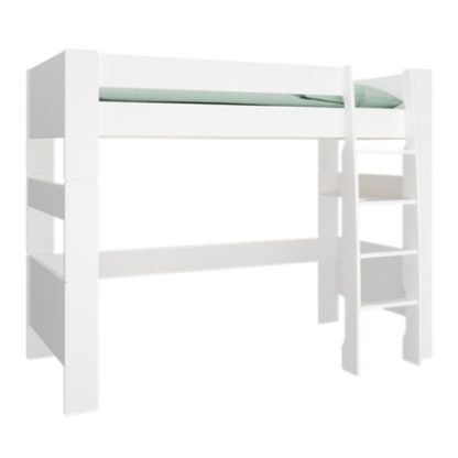 d62653209c500789a5344b0aac3fae57dd5ad0d1a37807299fd80281a5c8ebb4.jpg An Image of Pathos Wooden High Sleeper Bed In Pure White With Ladder