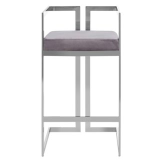 An Image of Azaltro Velvet Bar Stool In Grey With Silver Metalframe