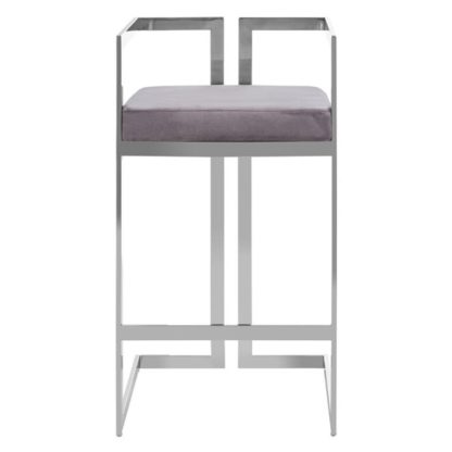 d8f1eedeaea1d9dc668e810e2f4ef8227be772413629cab589aed6ecc0871026.jpg An Image of Azaltro Velvet Bar Stool In Grey With Silver Metalframe
