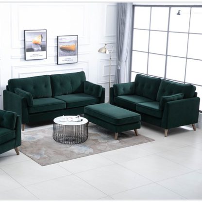 An Image of Zurich Velvet 2 Seater And 3 Seater Sofa Suite In Green