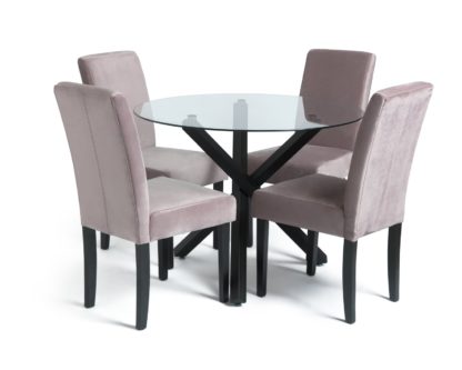 An Image of Habitat Ava Glass Dining Table & 4 Velvet Chairs - Blush