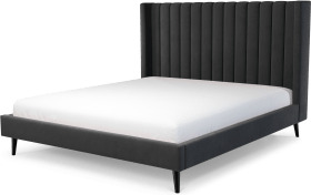An Image of Cory Super King Size Bed, Ashen Grey Cotton Velvet with Black Stained Oak Legs
