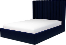 An Image of Cory Double Bed with Storage Drawers, Prussian Blue Cotton Velvet