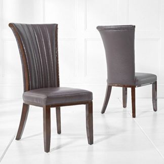An Image of Horizen Dining Chair In Brown Bonded Leather In A Pair