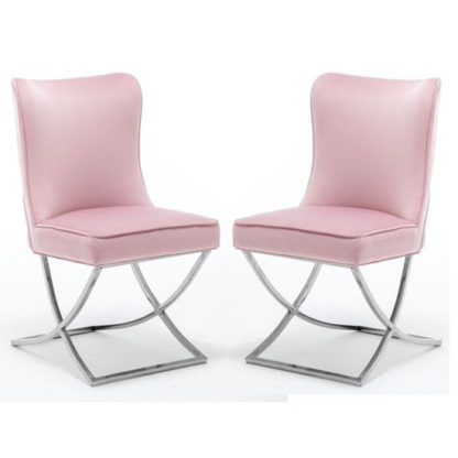 e0a2b7fc0f618b413d838a99b3a5c29775c5d91e8f6aa50ac3a49aa5f694f56f.jpg An Image of Baltec Pink Velvet Upholstered Dining Chair In Pair