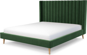 An Image of Cory Super King Size Bed, Lichen Green Cotton Velvet with Oak Legs