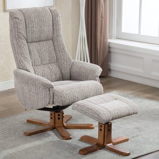An Image of Fairlop Fabric Swivel Recliner Chair And Footstool In Wheat