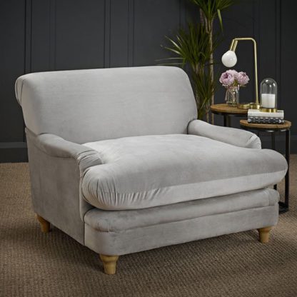 e3c918eb75190d526cfb09731d81cf1075f15d72f4a04d024364c3c8862ecbe7.jpg An Image of Plumpton Velvet Upholstered Lounge Chair In Grey