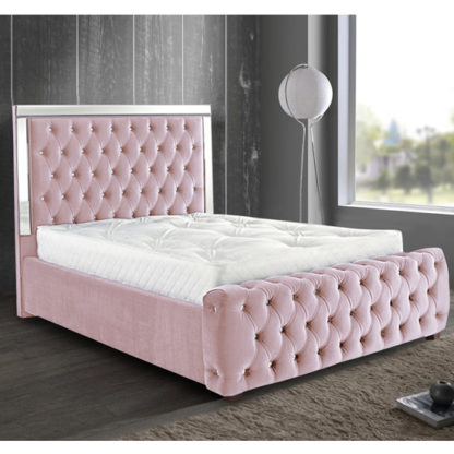 An Image of Eastcote Plush Velvet Mirrored Small Double Bed In Pink