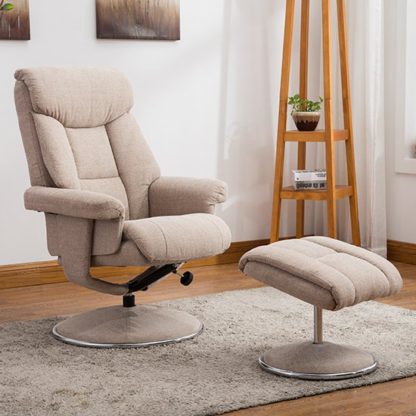 An Image of Brixton Fabric Swivel Recliner Chair With Footstool In Wheat
