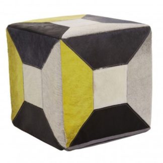 An Image of Safire Leather Abstract Pouffe In Multicolored