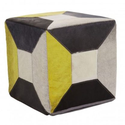 e41118b4ba6c669eff0ecedad1209cccce6cc4b6b29426f157307b8b6aa40690.jpg An Image of Safire Leather Abstract Pouffe In Multicolored