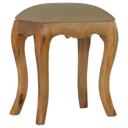 An Image of Rarer Wooden French Style Stool In Oak Ish With Mud Linen Seat