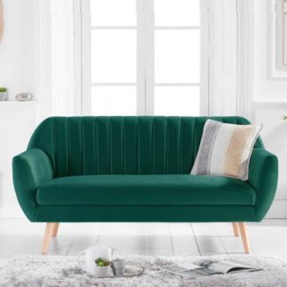 An Image of Luxen Velvet Upholstered 3 Seater Sofa In Green