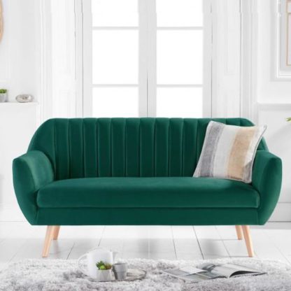 e8bf28ffe8fa8892aaabbe1f28f5c563ae6179606b183263ba4a2ee7b753525f.jpg An Image of Luxen Velvet Upholstered 3 Seater Sofa In Green