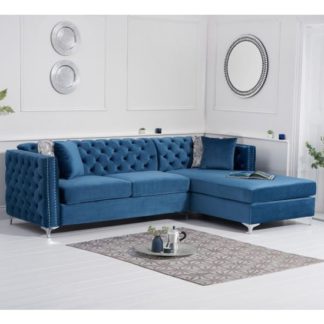 An Image of Maxo Velvet Upholstered Right Handed Chaise Corner Sofa In Blue